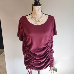 Lane Bryant Maroon Ruched Short Sleeve Top